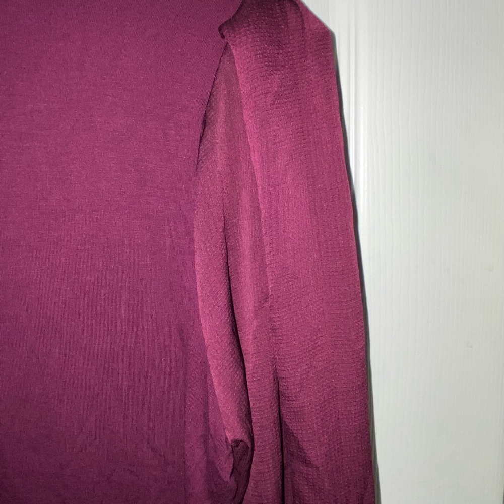 Women's Ryegrass Purple Wine Long Sleeve Ruched Shoulder V-Neck Top Size L NWT - Picture 3 of 4